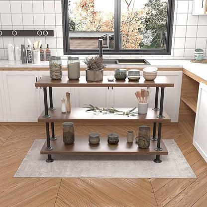 MUZIK 3-Tier Industrial Pipe Table Leg Set, Iron Base Legs Rustic Iron Pipe Shelves for Shoe Rack, Kitchen Rack, Storage Organiser, Bookcase, Wood Planks NOT Included