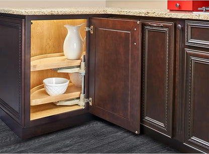 Rev-A-Shelf 32" Dual Shelf Half Moon Lazy Susan Organizer for Diagonal Blind Corner Kitchen Cabinets, Pullout Turntable Trays, Wood, 4WLS882-32-570