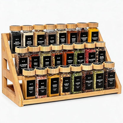 Bamboo Spice Rack - 3 Tier Spices Rack Kitchen Cabinet Organizer for Kitchen, Countertop Seasoning Storage Organizer Shelf.
