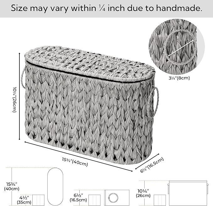 GRANNY SAYS Toilet Paper Storage Basket with Lid and Handle, Durable Toilet Paper Holder, Waterproof Bathroom Organizers and Storage, Wicker Basket for Bathroom Storage, Grey