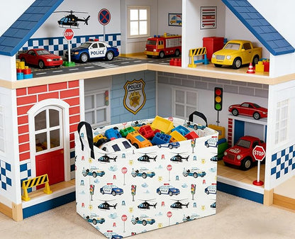 Sanjiaofeng Rectangular Police Car Storage Basket,Boys Toy Storage Bin,Nursery Hamper,Kids Storage Basket with Handles for Car Decor,Home Organizer,Books Box,Gift Baskets(Police Cars)