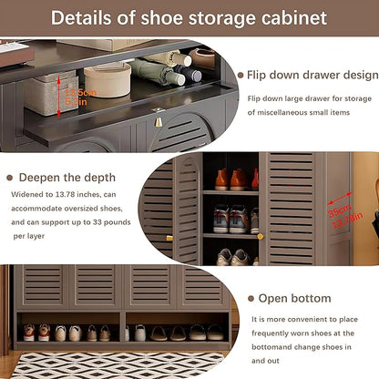 7-Tier Shoe Storage Cabinet with Shutter Doors, Large Capacity Shoe Cabinet With Drawers Sneakers Shoe Rack Shelf for Entryway, Freestanding Shoe Organizer with Thickened Adjustable Shelves for Closet