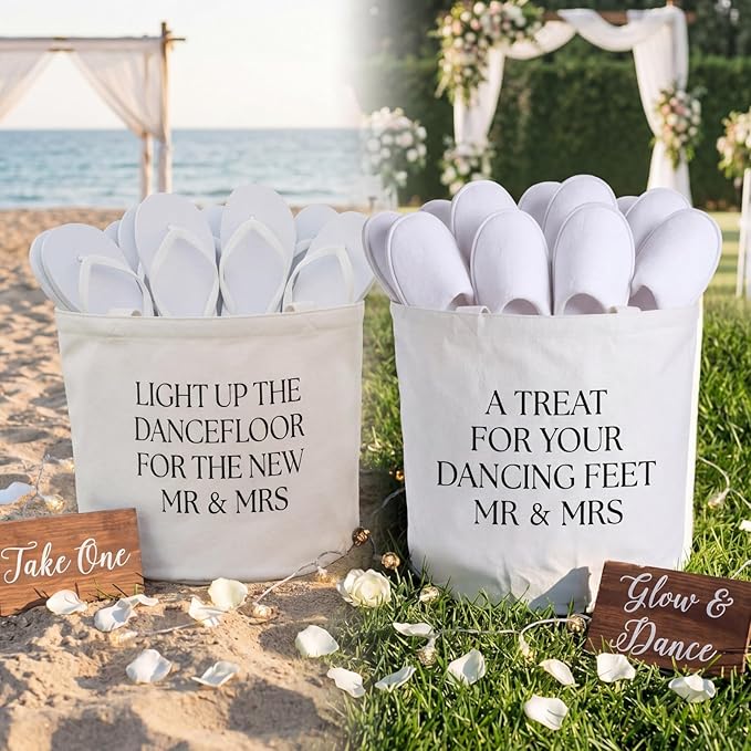 Yungyan Wedding Baskets with Handles 16 inch Large Storage Basket for Wedding Glow Sticks Slippers Flip-flops Umbrella Blankets Gift Container for Ceremony Ivory White(Treat for Feet)