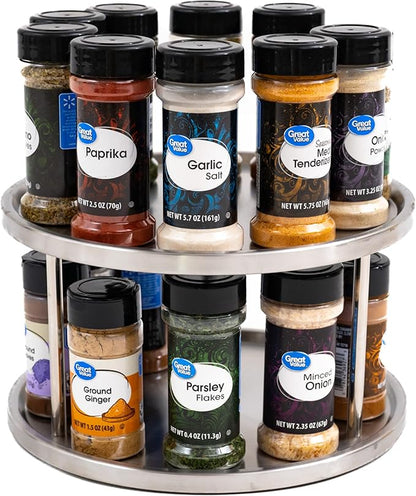 Estilo Stainless Steel 2-Tier Spice Rack Lazy Susan Organizer | 360-Degree Racks for Inside Cabinets | Rotating/Spinning Storage | Food, Kitchen, Pantry, Medicine