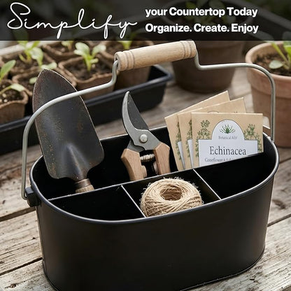 Alpha Living Home 4 Compartment Metal Flatware Caddy Silverware & Condiment Holder Cutlery Organizer Flatware Organizer - Perfect for Kitchen, Dining, and Picnics (Black)
