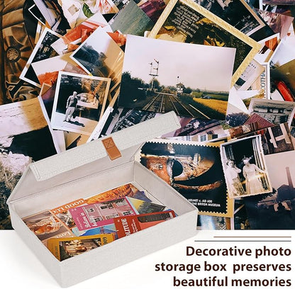 Flenpptly Decorative Photo Storage Box, Photo Boxes Storage with Lids Keepsake Box to Store Pictures, Envelope, Scrapbook Supplies Comes with Business Card Frame to Mark (Large)