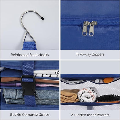 Surblue Hanging 3-Shelf Closet Organizer Pocket Collapsible Washable Oxford Fabric with 2 Hooks (L 11.41 * 11.41 * 19.68in, Blue)