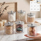 Yaomiao 6 Pcs Ribbed Bathroom Canisters Apothecary Jars with Silver Bamboo Lids and Label Stickers, 18 oz Plastic Canister with Fluted Design for Cotton Ball, Swab, Floss Picks House Storage