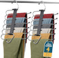 Lifemaster Space Saving Pants Hangers 4 Pack, 6 Layer Jeans Hangers & Closet Organizer for Jeans, Scarves, & Skirts, Multi-Layer Hanger with Anti-Slip Stopper, Heavy-Duty S-Type Stainless Steel, Gray