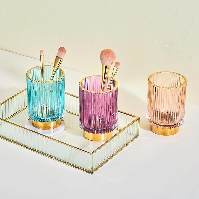 Makeup Brush Holder Organizer,Toothbrush Holders,Desk Pen Pencil Holder,Multifunctional Vintage Glass Brush Cup(A3-23-US)