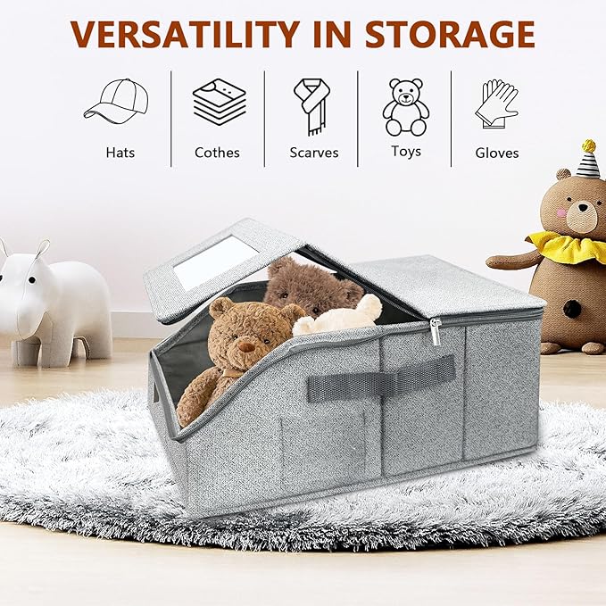 2 Pack Stackable Hat Storage Box for Baseball Caps 16.5 x 9 x 6.7 Inch Dustproof Cap Organizer with Clear Window & Cardboard Base to fit snapbacks, trucker hats, visors