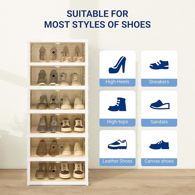 FLEXIMOUNTS Shoe Rack Organizer Storage Box 9 Tiers-18 Pairs, Portable Folding Shoe Rack for Closet Entryway, Collapsible Shoe Cabinet with Magnetic Clear Door for Front Door Entrance