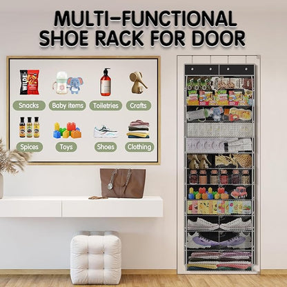 Kotkn Over The Door Shoe Organizer with 12 Large Breathable Pockets - Durable Hanging Storage for the Entire Family's Shoes (Black)