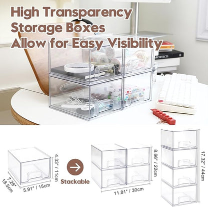 Sea Team 4-Pack Clear Makeup Organizer with Drawers, Acrylic Plastic Cosmetic Display Case, Jewelry Storage Box, Holder for Dresser, Bathroom, Vanity, Kitchen Cabinets, Pantry, Countertop