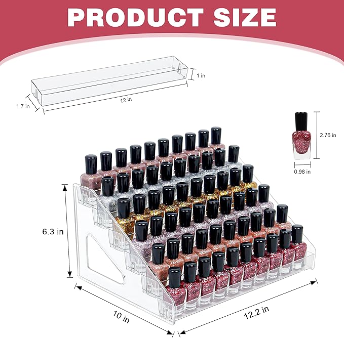 6-Tier Clear Acrylic Nail Polish Storage, Holds 48-96 Bottles, Multi-Purpose Nail Polish Rack, Sunglasses, Essential Oils and Cosmetics