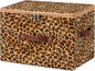 Storage Bins Boxes with Zipper Lid Leopard Print Cute Velvet Fabric Basket PU Leather Handles PP Plastic Board Foldable Washable Lidded Closet Shelf Organizer Container (Large Size)
