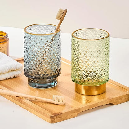 Makeup Brush Holder Organizer,Toothbrush Holders,Desk Pen Pencil Holder,Multifunctional Vintage Glass Brush Cup（A45-7-US）