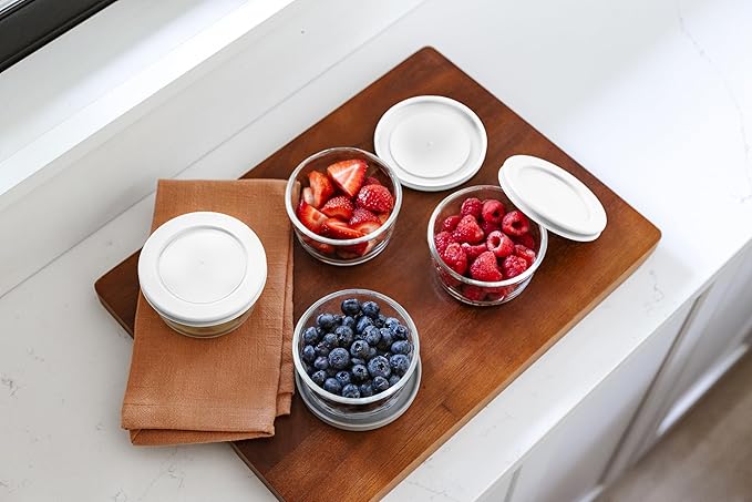 8-Piece Glass Food Storage Containers Set (4 Containers + 4 BPA-Free Lids) | 1-Cup, Leakproof | Microwave, Freezer, Oven & Dishwasher Safe | Ideal for Meal Prep & Pantry Organization, White