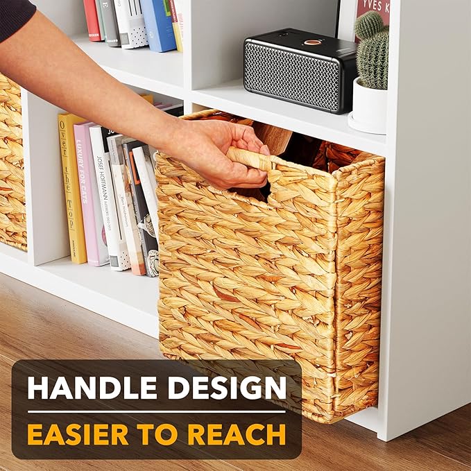 SpaceAid 4 Pack Wicker Basket, Storage Baskets for Organizing, Woven Rattan Basket with Handles for Shelves, Water Hyacinth Large Cube Organizer Storage Bin, 12x12x12 inch, Natural