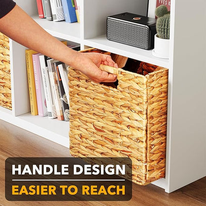 SpaceAid 4 Pack Wicker Basket, Storage Baskets for Organizing, Woven Rattan Basket with Handles for Shelves, Water Hyacinth Large Cube Organizer Storage Bin, 12x12x12 inch, Natural