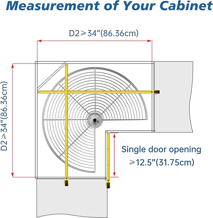 JOWBOOW 32" Kidney Lazy Susan for Corner Cabinet, Lazy Susan Replacement Shelves for Cabinet,Chrome Rotating Storage Rack for Corner Cabinet Organizer (Cannot be Door-Mounted)