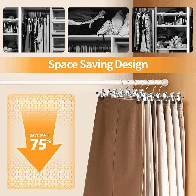 Pants Hangers with Clips: 50 Pack Skirt Hangers for Women Metal Adjustable Trouser Hangers for Jeans Shorts Dress - Black