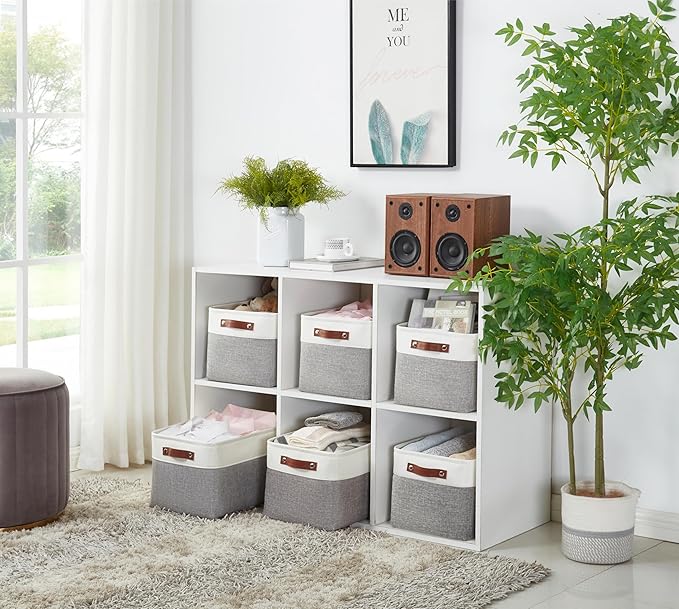 DECOMOMO Storage Bins, Extra Large Fabric Storage Baskets for Shelves, Decorative Linen Closet Organizer, 15.8 x 12.5 x 10 inches (Grey & White, 3 Pack)