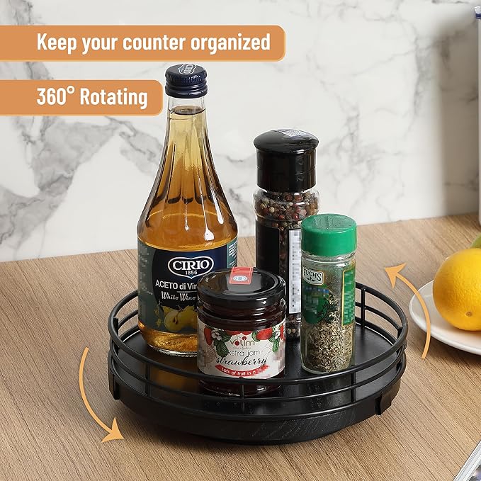 BAMBOO LAND- Lazy Susan Turntable Organizer, 9", Black, Lazy Susan for Table Top