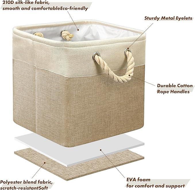 Simple Houseware 13" x 13" Large Fabric Storage Cubes for Closet and Cube Organizer, 3 Pack, Beige