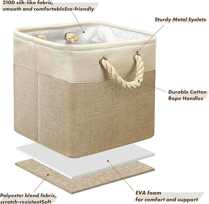 Simple Houseware 13" x 13" Large Fabric Storage Cubes for Closet and Cube Organizer, 3 Pack, Beige