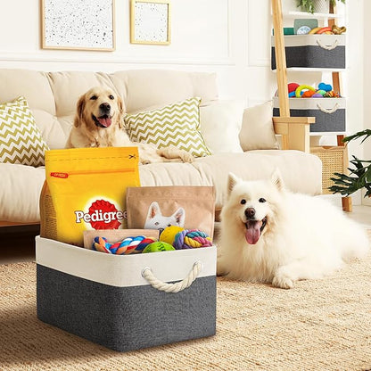 Simple Houseware 15.7" x 12" Wide & Low Fabric Storage Bin for Shallow Gaps and Closet, Braided Handles, 3 Pack, Dark Gray