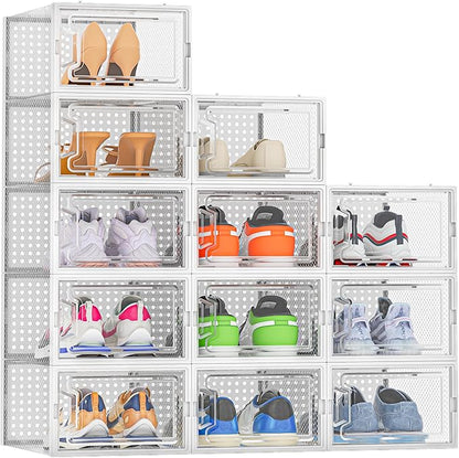 HOMIDEC Shoe Storage, 12 Pack Shoe Organizer for Closet, Shoe Boxes Clear Plastic Stackable Shoe Containers with Lids for Size 10