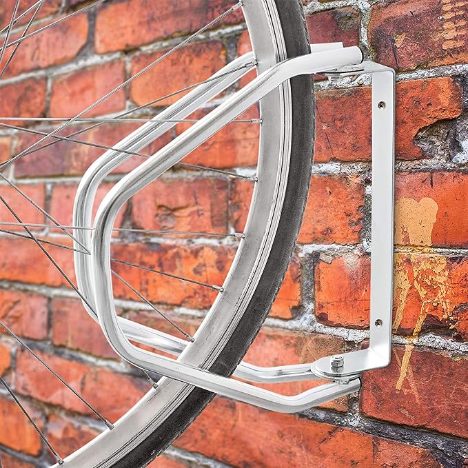 a Relaxdays Bicycle Stand for Wall Mounting, Wall Mount for 1 Bike, Galvanised, Adjustable, HBT: 32.5 x 9 x 28.5 cm, Silver