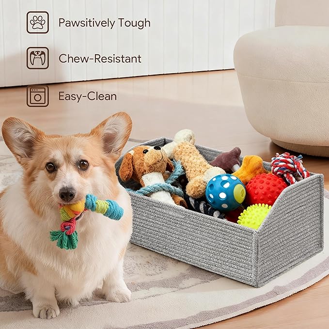 UBBCARE Closet Storage Bins 2 Pack, Cotton Rope Clothes Storage Bins & Sturdy Dog Toy Basket, 19" X 11" X 7" Shelf Baskets for Organizing, Grey