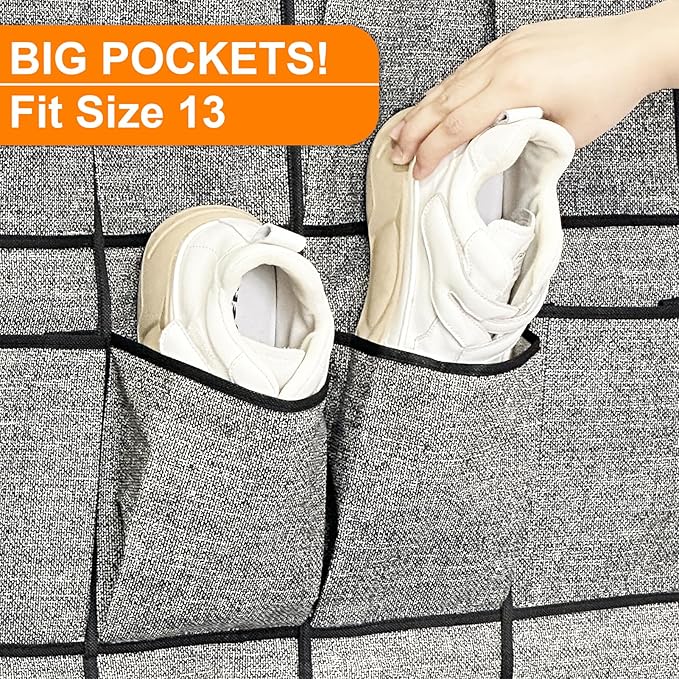 homyfort Over the Door Shoe Organizer, Hanging Shoe Rack Storage Holder with 24 Large Pockets for Closet Door, Men Women Kids Shoes, Cruise (Black)