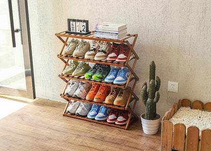 PENGKE 5 Tier Shoe Rack,Multi Tier Foldable Bamboo Shoe Organizer Rack Multifunctional Storage Free Standing Shoe Shelf