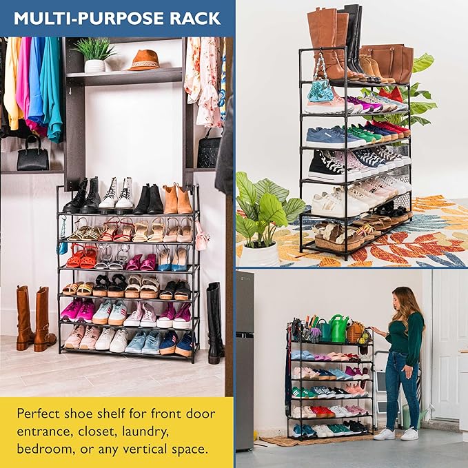 Sundaze Shoe Rack - 6 Tier Shoe Rack for Front Door Entrance, Sturdy Tall Shoe Organizer for Closet, Bedroom, Entryway, Garage, Non Woven Fabric Shelf, Black, Holds Up to 30 Pairs
