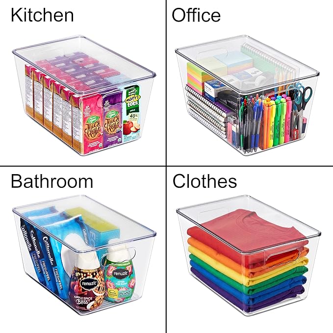Sorbus Clear Storage Bins with Lids, 10 Pack Large Organization Bins with Handles – Clear Stackable Storage Containers for Storage, Pantry, Fridge, Cabinet, Closet & Kitchen Organization – BPA-Free