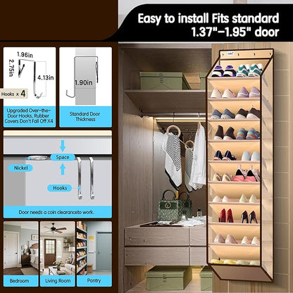 Kotkn 10 Tier Over The Door Organizer - Heavy Duty Hanging Storage Rack with Sturdy Oxford Fabric, Holds 20+ Pairs of Footwear, Boots & Sneakers, Saves 50% Closet Space(Beige)