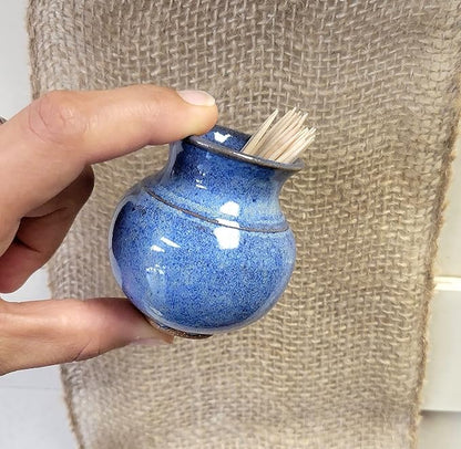 Handmade Ceramic Toothpick Holder – Blue Pottery Bud Vase – Small Entertaining Accessory for Charcuterie, Hors d’Oeuvres, or Cocktail Picks