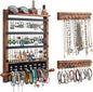 3Pcs Jewelry Organizers and Storage,Wood Earring Organizer,Hanging Jewelry Organizer,Rustic Wall Jewellery Organizer,Wall Mounted Earring Holder for Storage Display Gift (Brown+Black)