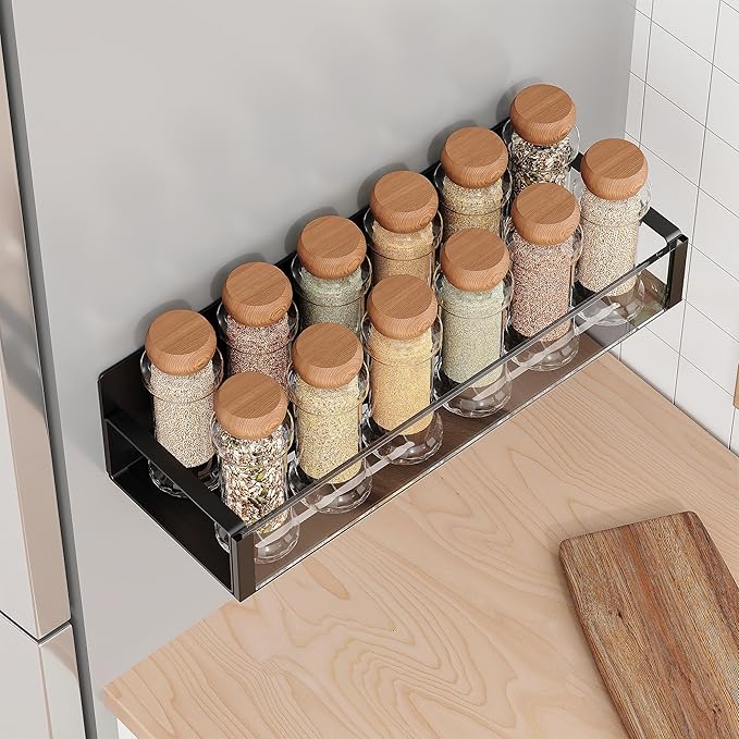 Vetacsion 4 Pack Moveable Fridge Magnetic Spice Racks,Metal (Clear)