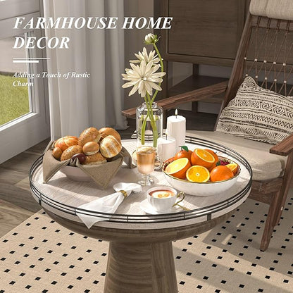 21" Lazy Susan Wood Turntable Organizer for Kitchen Decor, Farmhouse Round Wooden Lazy Susan Organization and Storage for Cabinet, Dining Table, Bathroom, Countertop,Centerpiece, Home Decor Whitewased