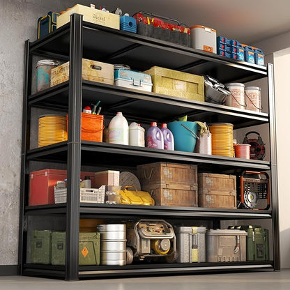 Heavy Duty Metal Garage Shelving Unit, 5 - Tier Adjustable Storage Shelves, 3000LBS Load Capacity Utility Shelf, Ideal for Garage, Basement, Warehouse, Pantry, Tool Organization, 40" W, Black