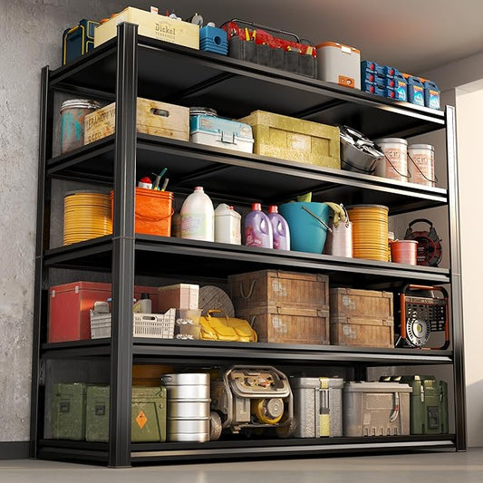 Heavy Duty Metal Garage Shelving Unit, 5 - Tier Adjustable Storage Shelves, 3000LBS Load Capacity Utility Shelf, Ideal for Garage, Basement, Warehouse, Pantry, Tool Organization, 40" W, Black