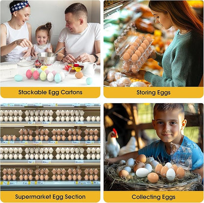 100PCS Egg Cartons Cheap Bulk, Large Egg Cartons Plastic 12 Count, 1 Dozen Reusable Egg Container Holder for Storing, Sharing, Selling, Clear Egg Cartons for Home Ranch Farm Market-2x6Grids