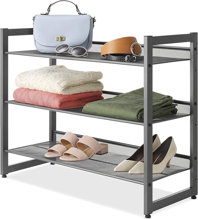 Whitmor Steel Mesh 3-Tier Shoe Rack, Gunmetal Gray