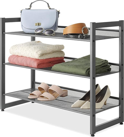 Whitmor Steel Mesh 3-Tier Shoe Rack, Gunmetal Gray