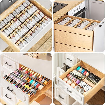 PanPanPal 8 Packs Spice Drawer Organizer, 2-Tier Acrylic Drawer Seasoning Organizer, Expandable From 11'' to 22'' Kitchen Spice Rack Organizers and Storage for Drawer (Jars not included), Amber