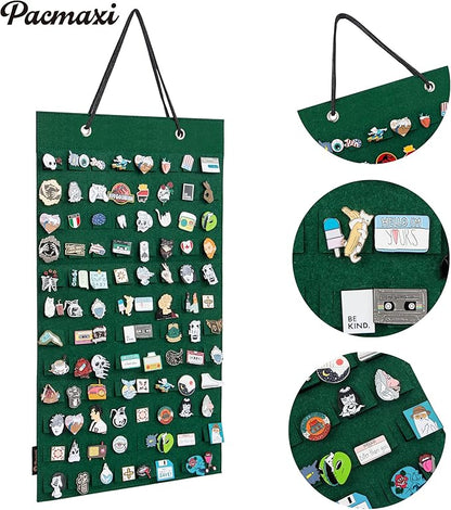 PACMAXI Hanging Brooch Pin Organizer, Display Pins Storage Case, Brooch Collection Storage Holder, Holds Up to 96 Pins.(Not Include Any Accessories) (S-96 Slots, Green, Small)